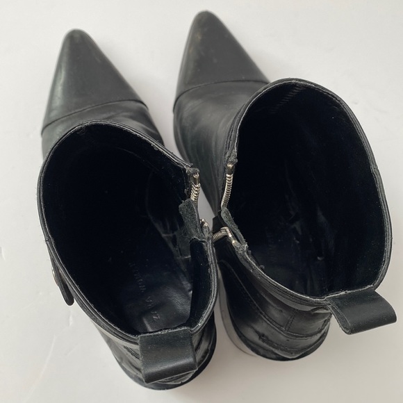 Zara Ankle Boots Women US 7.5 EU 38 Black Pointy Toe Block Heel Strap Moto Biker - Picture 10 of 16